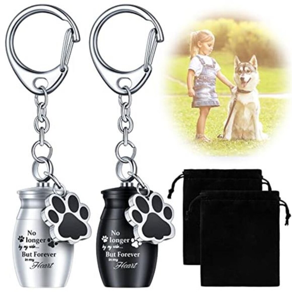 2 Pcs Pet Dog Urns Keychain for Ashes with 2 Storage Bags Small Cat Cremation